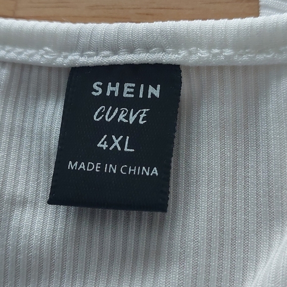 SHEIN Plus White Short Sleeve Top with Gold Zipper Peplum style Women's Size 3XL - Picture 7 of 10